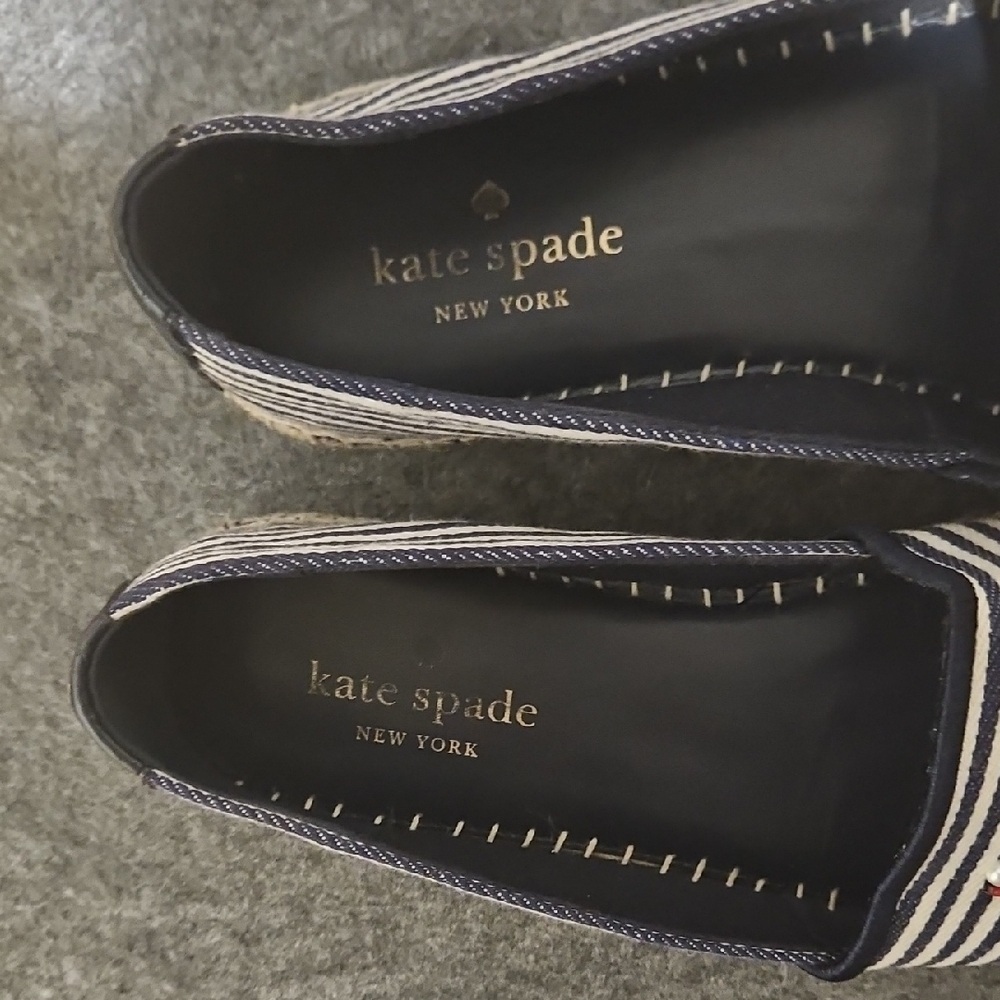 Kate Spade Laguna Striped Espadrilles 9.5 Navy Blue White Crab Pearl Flat Shoe - Picture 7 of 11